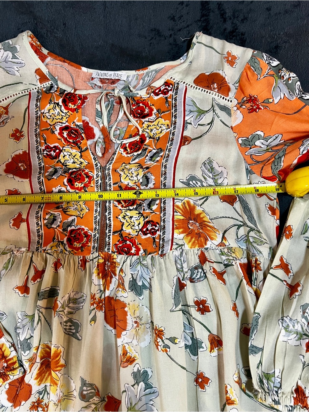 Patrons Of Peace Floral Ruffle Asymmetric Tie
Boho Bishop SleeveMini Dress M - Picture 9 of 13